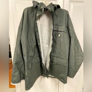 Carhartt Surrey Jacket Mens Medium C64GRN PVC Rain Coat & Hood Fisherman